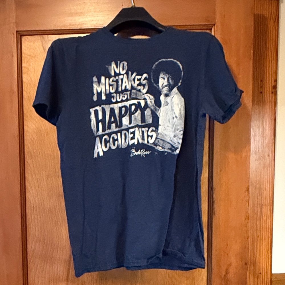 Blue Graphic T-Shirt with Bob Ross Print